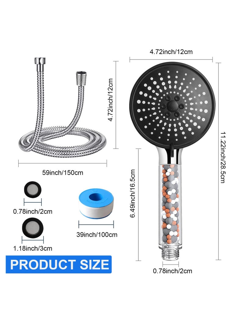 KASTWAVE Shower Head High Pressure, 5 Modes Ionic High Pressure Handheld Powerful Flow Shower Head with 1.5M Hose, Universal Hard Water Softener Showerheads(BlackZ) - Image 2