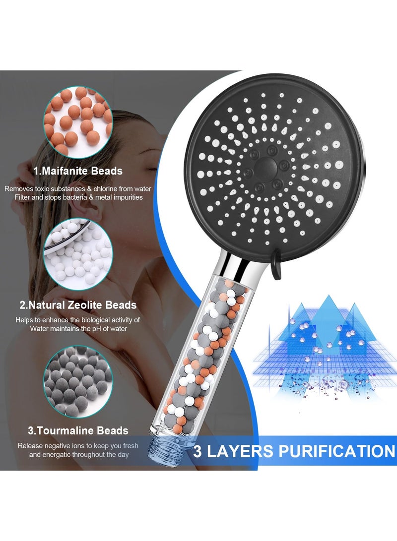 KASTWAVE Shower Head High Pressure, 5 Modes Ionic High Pressure Handheld Powerful Flow Shower Head with 1.5M Hose, Universal Hard Water Softener Showerheads(BlackZ) - Image 3