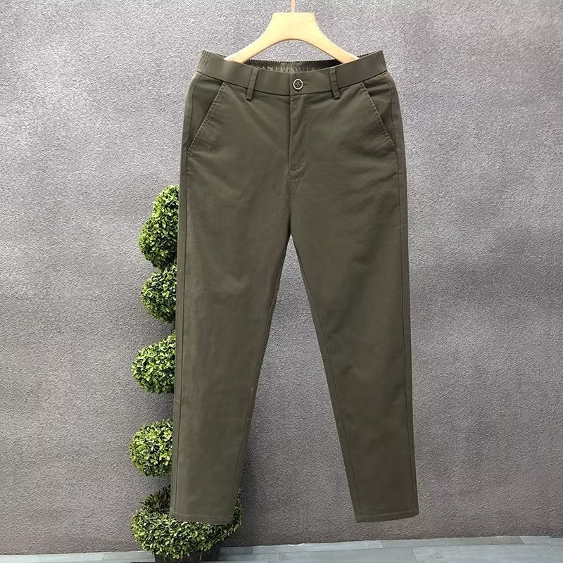 Mens Summer Slim Cotton Casual Trousers Green  - Image 1