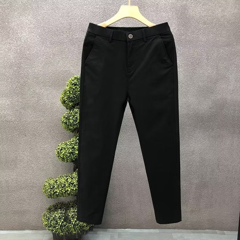 Mens Summer Slim Cotton Casual Trousers Green  - Image 3