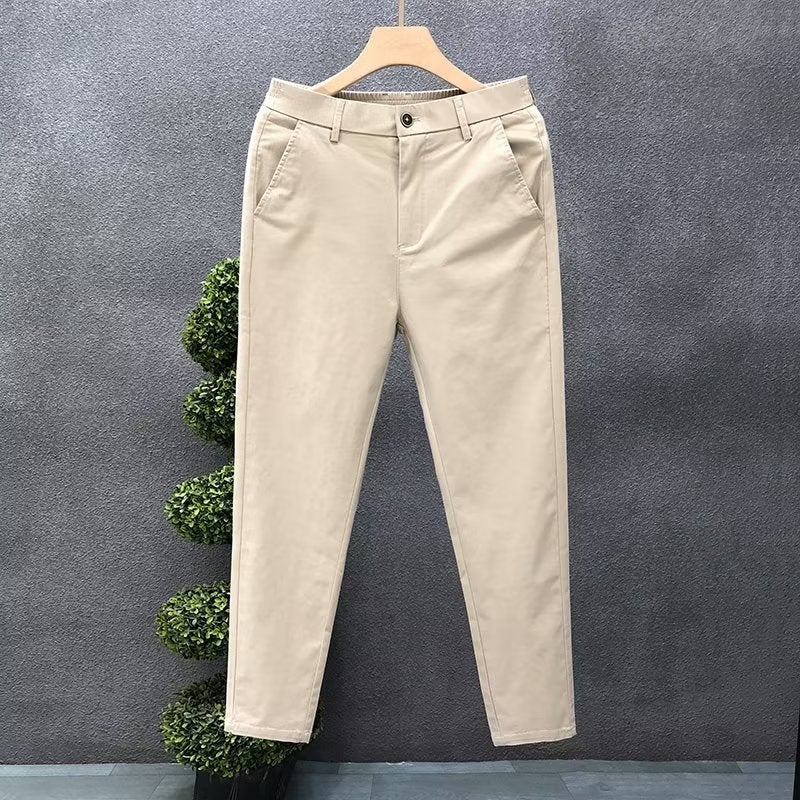 Mens Summer Slim Cotton Casual Trousers Green  - Image 2