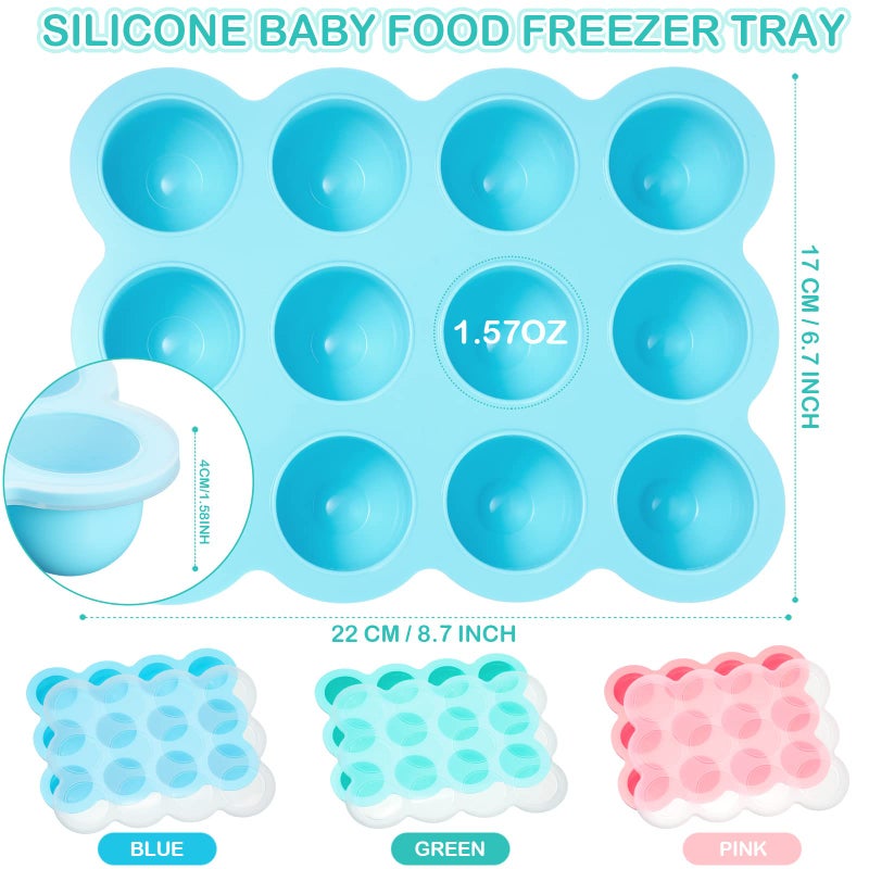Potchen 3 Pcs Baby Food Storage Container 12 Cup Silicone Baby Food Freezer Tray with Lid Stackable Reusable Silicone Freezer Tray for Food Vegetable Fruit Puree and Breast Milk(Multicolor) - Image 2
