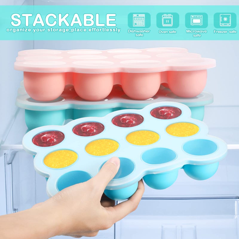 Potchen 3 Pcs Baby Food Storage Container 12 Cup Silicone Baby Food Freezer Tray with Lid Stackable Reusable Silicone Freezer Tray for Food Vegetable Fruit Puree and Breast Milk(Multicolor) - Image 5