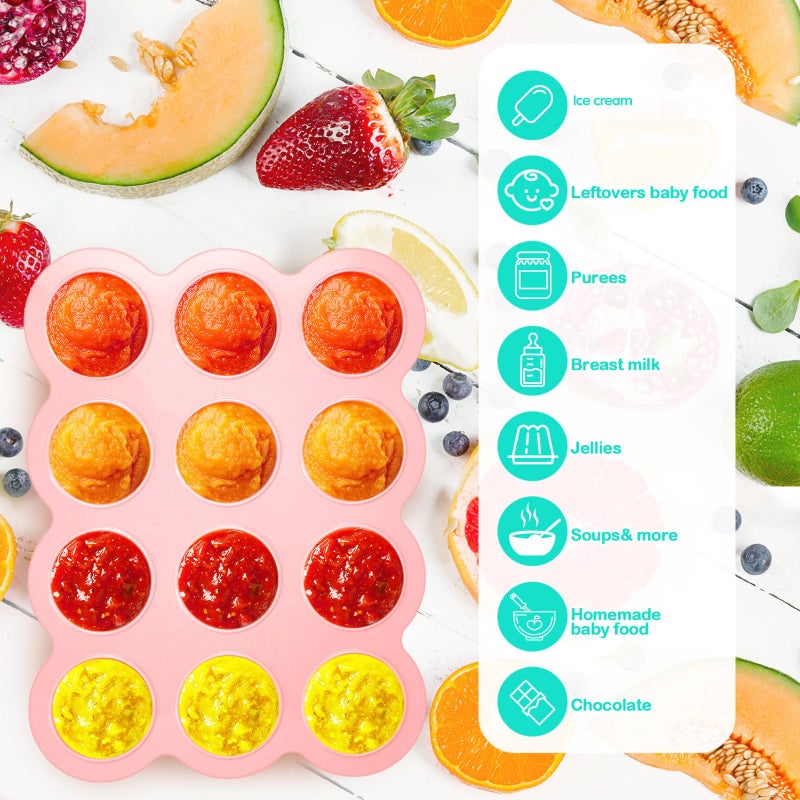 Potchen 3 Pcs Baby Food Storage Container 12 Cup Silicone Baby Food Freezer Tray with Lid Stackable Reusable Silicone Freezer Tray for Food Vegetable Fruit Puree and Breast Milk(Multicolor) - Image 3
