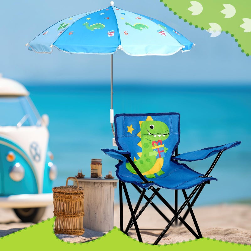 Burbell Outdoor Toddler Camping Chair with Umbrella Foldable Beach Chairs with Safety Lock for Kids Waterproof Lawn Kids Folding Chair for Outside Beach Travel(Dinosaur) - Image 5