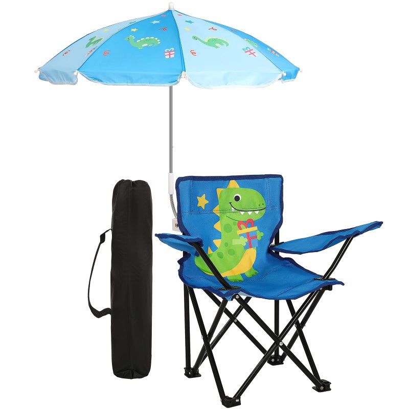 Burbell Outdoor Toddler Camping Chair with Umbrella Foldable Beach Chairs with Safety Lock for Kids Waterproof Lawn Kids Folding Chair for Outside Beach Travel(Dinosaur) - Image 1