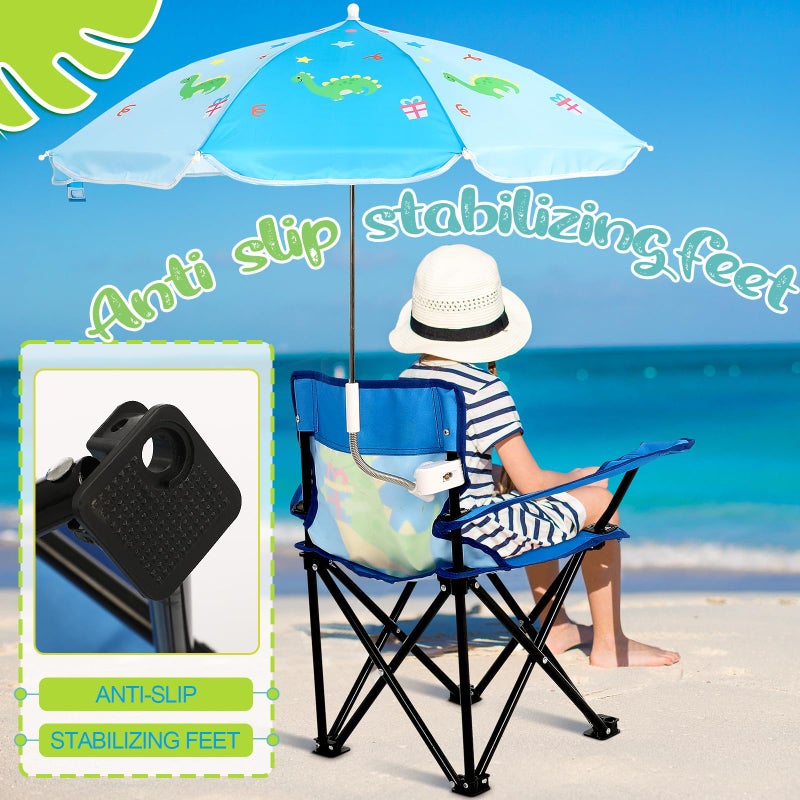Burbell Outdoor Toddler Camping Chair with Umbrella Foldable Beach Chairs with Safety Lock for Kids Waterproof Lawn Kids Folding Chair for Outside Beach Travel(Dinosaur) - Image 4