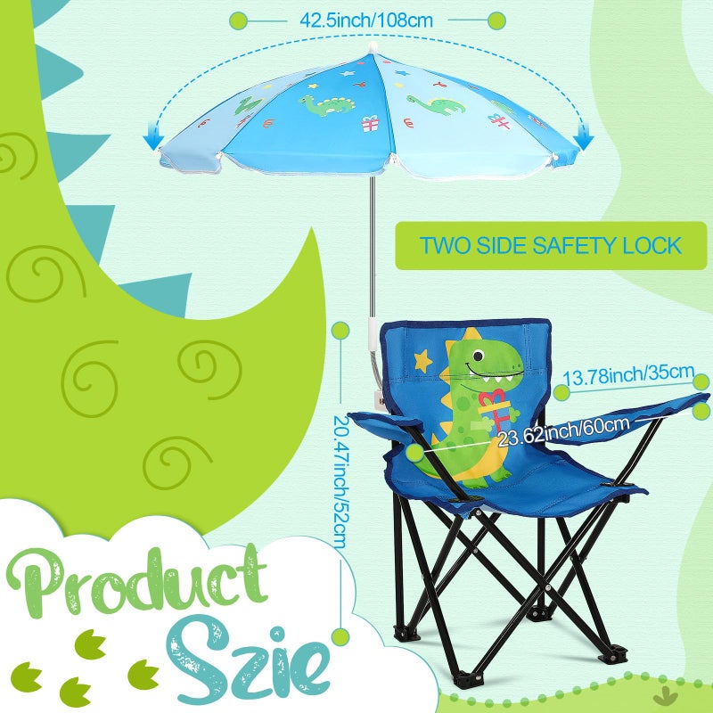 Burbell Outdoor Toddler Camping Chair with Umbrella Foldable Beach Chairs with Safety Lock for Kids Waterproof Lawn Kids Folding Chair for Outside Beach Travel(Dinosaur) - Image 2
