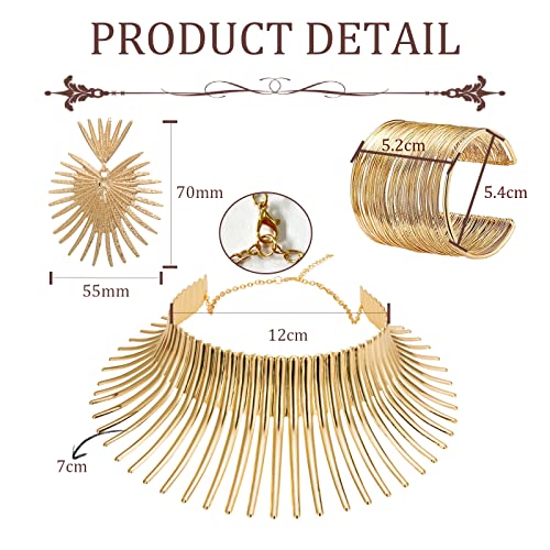 WAINIS African Collar Choker Necklace Earrings Bangle Set for Women Statement Tooth Shape Tribal African - Image 2