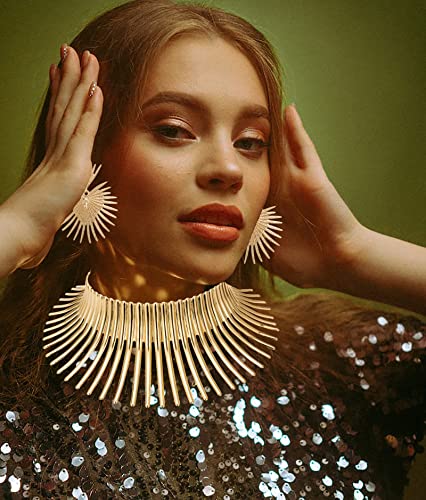WAINIS African Collar Choker Necklace Earrings Bangle Set for Women Statement Tooth Shape Tribal African - Image 5