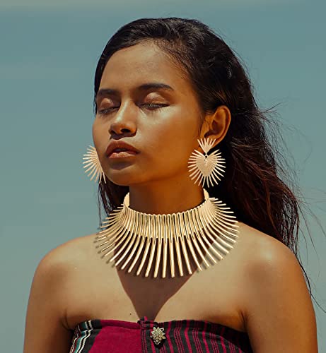 WAINIS African Collar Choker Necklace Earrings Bangle Set for Women Statement Tooth Shape Tribal African - Image 3