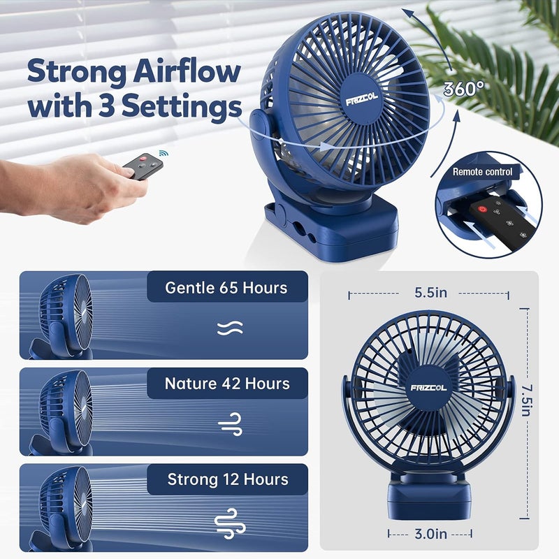 FRIZCOL Clip on Fan 65 Hours Portable Desk Fan Rechargeable with LED Lights Hooks 12000 Capacity Battery Operated Fan with Clips Small Desk Fan Mini Fans for Tents Travel Outdoor Camping Golf Cart Stroller  - Image 3