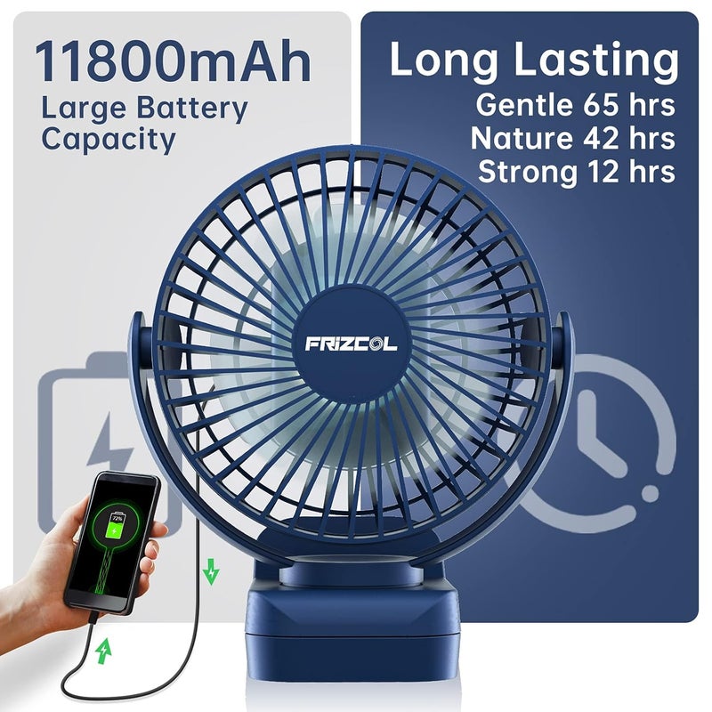FRIZCOL Clip on Fan 65 Hours Portable Desk Fan Rechargeable with LED Lights Hooks 12000 Capacity Battery Operated Fan with Clips Small Desk Fan Mini Fans for Tents Travel Outdoor Camping Golf Cart Stroller  - Image 2