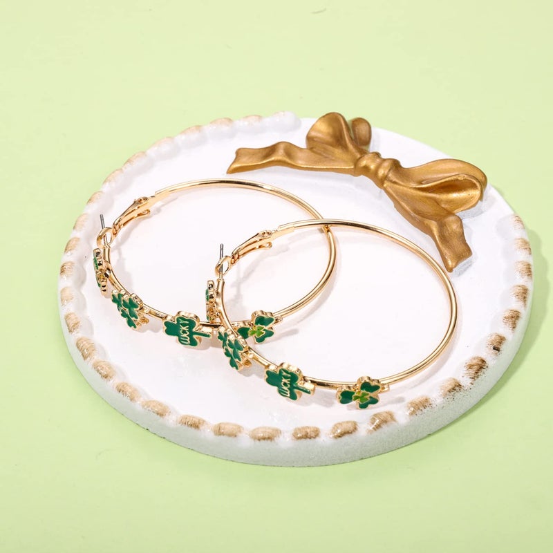BVGA St Patrick's Day Hoop Earrings Green Shamrock Charm Earrings Festive Clover Luck Hat Leprechaun Funny Irish Hoop Earrings Jewelry Gift for Women - Image 4