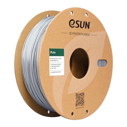 eSUN PLA+ Filament 1.75mm, 3D Printer Filament PLA Plus, Dimensional Accuracy +/- 0.03mm, 1KG Spool (2.2 LBS) 3D Printing Filament for 3D Printers, Silver - Image 1