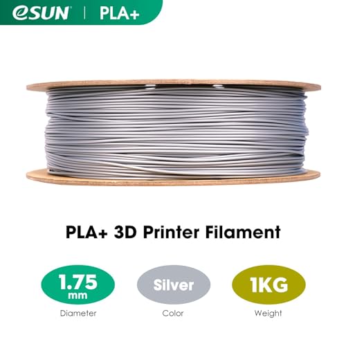 eSUN PLA+ Filament 1.75mm, 3D Printer Filament PLA Plus, Dimensional Accuracy +/- 0.03mm, 1KG Spool (2.2 LBS) 3D Printing Filament for 3D Printers, Silver - Image 2