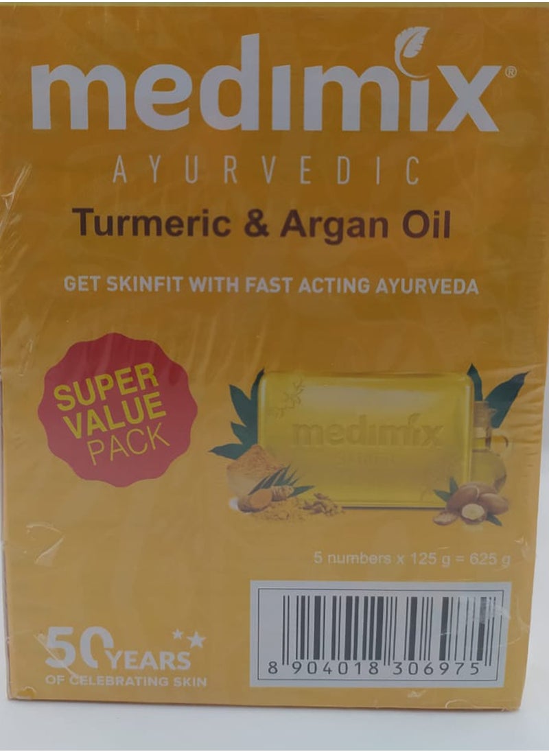 Medimix Medimix Ayurvedic Soap Turmeric & Argan Oil 125g X 5 and Deep Cleansing Face Wash 150 ml  - Image 1