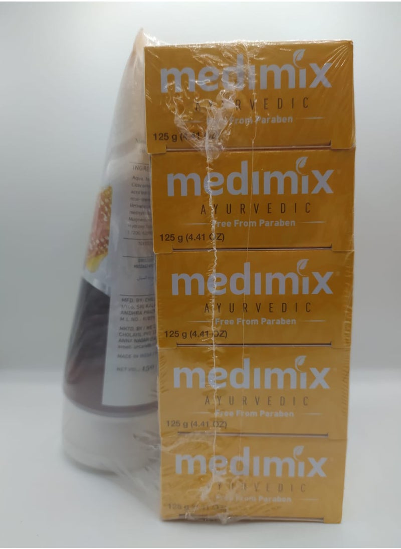 Medimix Medimix Ayurvedic Soap Turmeric & Argan Oil 125g X 5 and Deep Cleansing Face Wash 150 ml  - Image 3