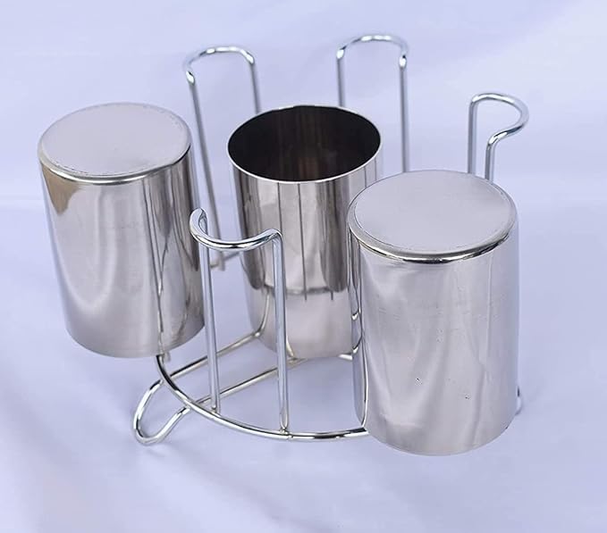 Puno Stainless Steel Glass Stand with Center Spoon Holder – 6 Glass Organizer for Dining Table & Kitchen - Image 3