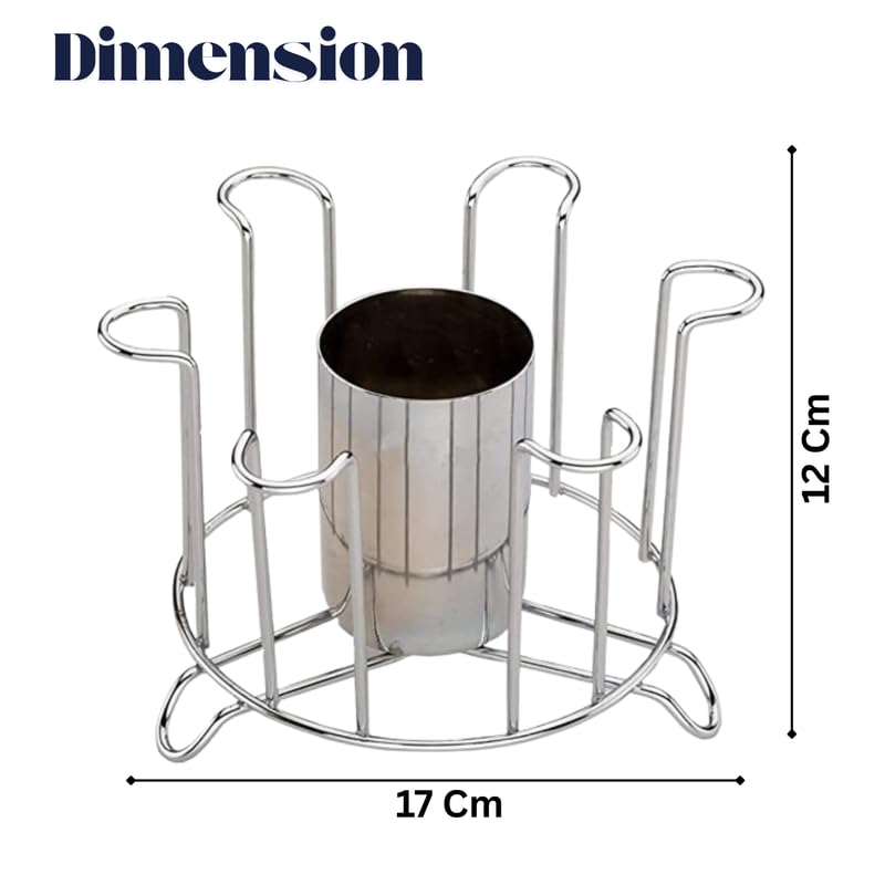 Puno Stainless Steel Glass Stand with Center Spoon Holder – 6 Glass Organizer for Dining Table & Kitchen - Image 2