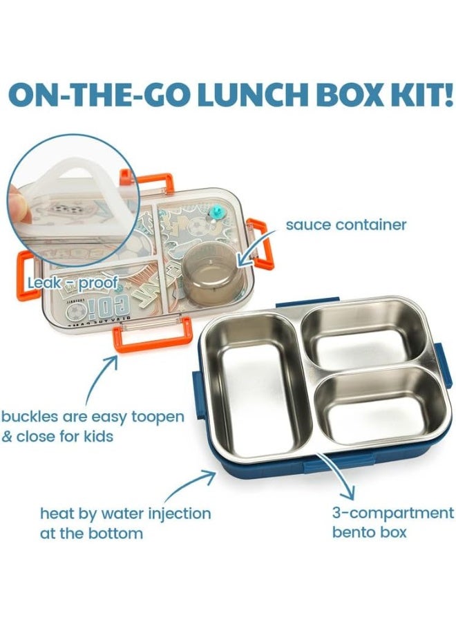 Lucky Kids 3-in-1 Lunch Box Set for Kids 3-Compartment Stainless Steel Bento Box with Insulated Bag & Water Bottle Leakproof, BPA-Free - Image 5