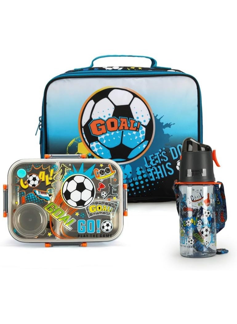 Lucky Kids 3-in-1 Lunch Box Set for Kids 3-Compartment Stainless Steel Bento Box with Insulated Bag & Water Bottle Leakproof, BPA-Free - Image 1