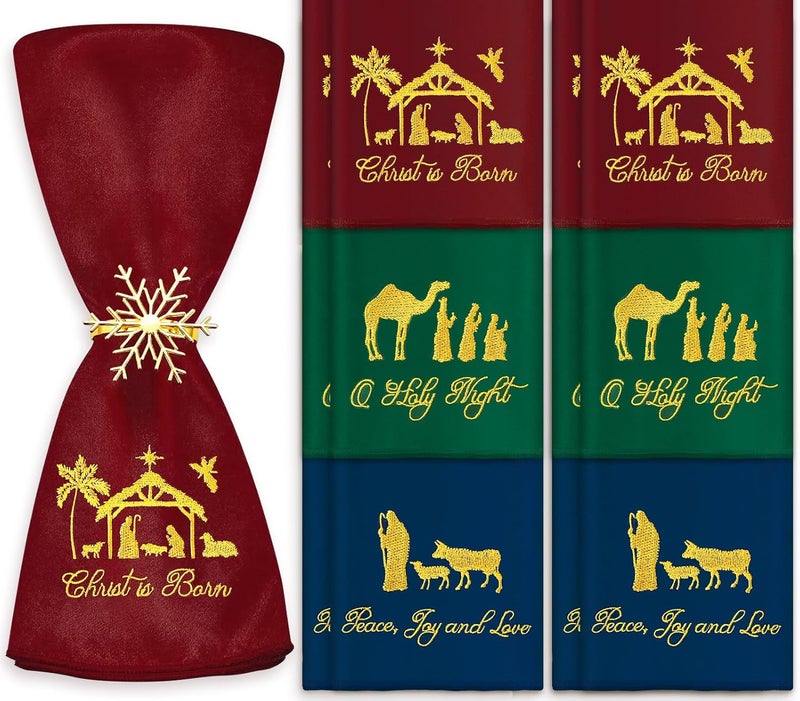 JarThenaAMCS 12Pcs Christmas Nativity Cloth Napkin Gold Embroidery Holy Night Satin Dinner Napkin Reusable Xmas Winter Kitchen Top Collection for Home Restaurant 17 x 17 Inch - Image 1