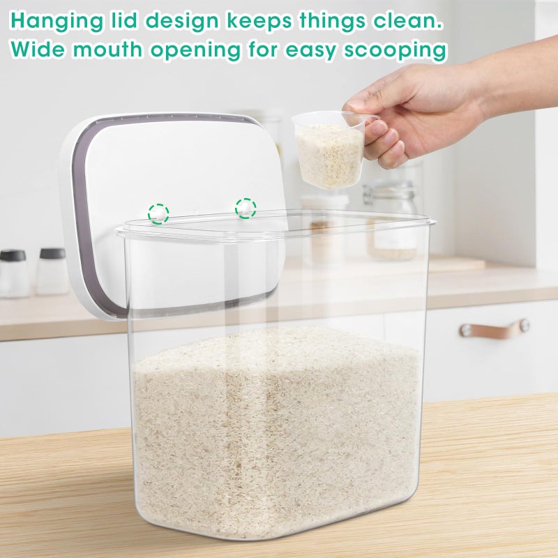 TBMax Large Rice Container 25 Lbs with Easy-Carrying Handles -12.7 Qt Flour Storage Container with Pop Up Lid & Hanging Hooks for Cleaner Use, Airtight Food Storage Bin for Kitchen Organization - Image 3