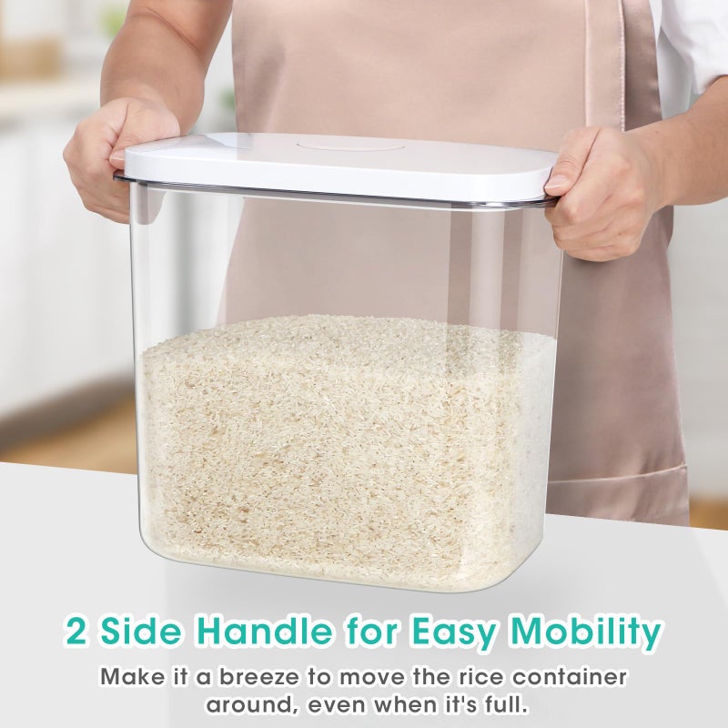 TBMax Large Rice Container 25 Lbs with Easy-Carrying Handles -12.7 Qt Flour Storage Container with Pop Up Lid & Hanging Hooks for Cleaner Use, Airtight Food Storage Bin for Kitchen Organization - Image 2
