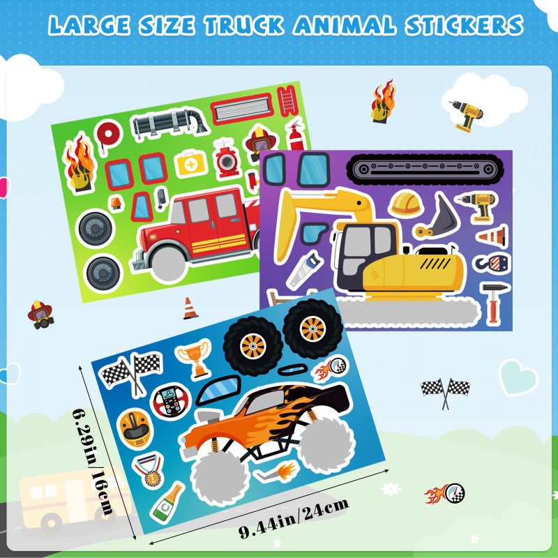 Fyguard 36 Sheets Vehicle Stickers, Make Your Own Truck Stickers for Kids, Mixed and Match Car Sticker for Construction Party Favors Classroom Exchange DIY Craft Birthday Gifts - Image 4