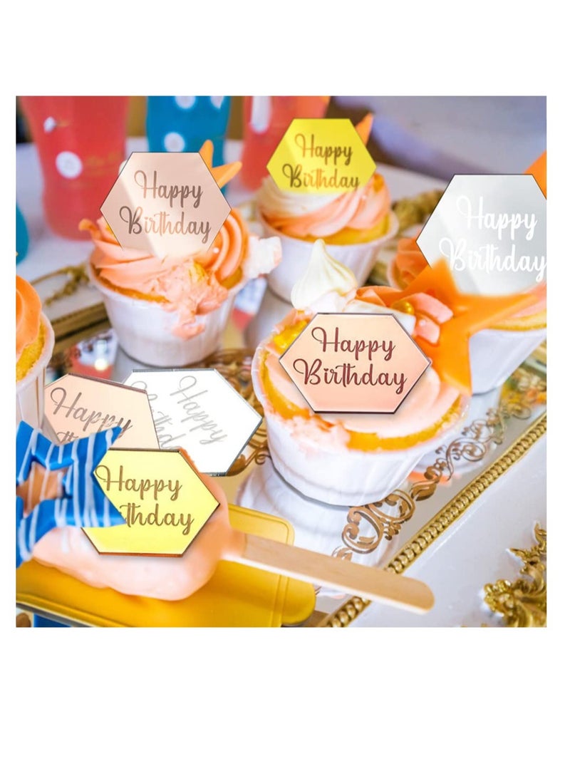 Happy Birthday Cake Disc, 21Pcs Mini Acrylic Cupcake Toppers, Mirror Acrylic Cake Topper, Suitable for Birthday Party DIY Cupcake Decoration (Hexagon, 21) - pzsku/Z7807EE4553F185CE4E31Z/45/_/1717031433/b9569cb4-35d9-4e3a-b50e-dc4053a9c4b8