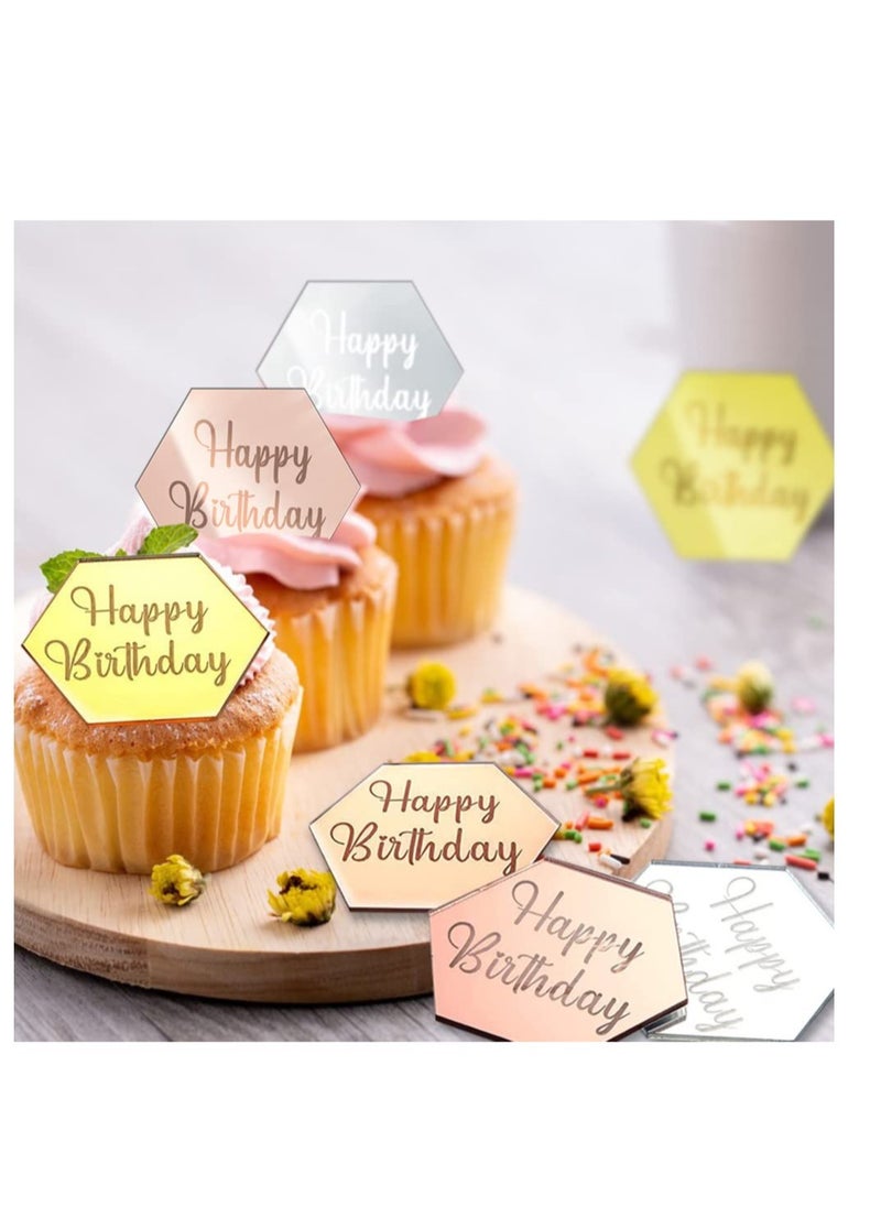 Happy Birthday Cake Disc, 21Pcs Mini Acrylic Cupcake Toppers, Mirror Acrylic Cake Topper, Suitable for Birthday Party DIY Cupcake Decoration (Hexagon, 21) - pzsku/Z7807EE4553F185CE4E31Z/45/_/1717031434/f9cdd309-fc20-4034-ace2-dd70243ab407