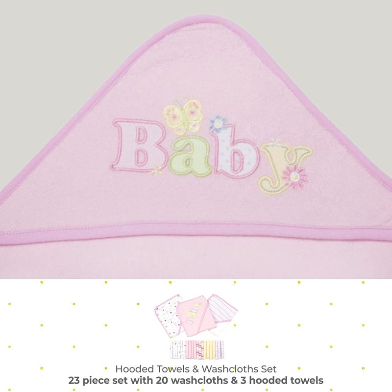 Spasilk Bath Hooded Towels & Washcloths Set for Babies, 23-Piece Gift Set, Pink - Image 2