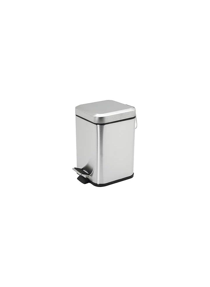 Harbour Housewares Square Steel Bathroom Pedal Bin - 3 Litres (Small Size) - Brushed Metal  - Image 1
