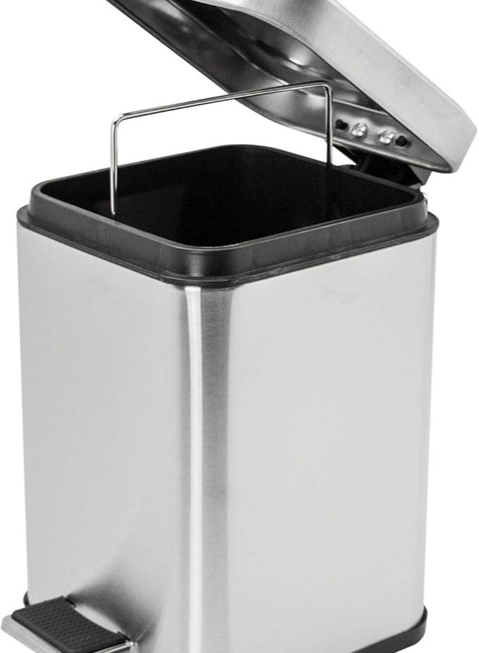 Harbour Housewares Square Steel Bathroom Pedal Bin - 3 Litres (Small Size) - Brushed Metal  - Image 2