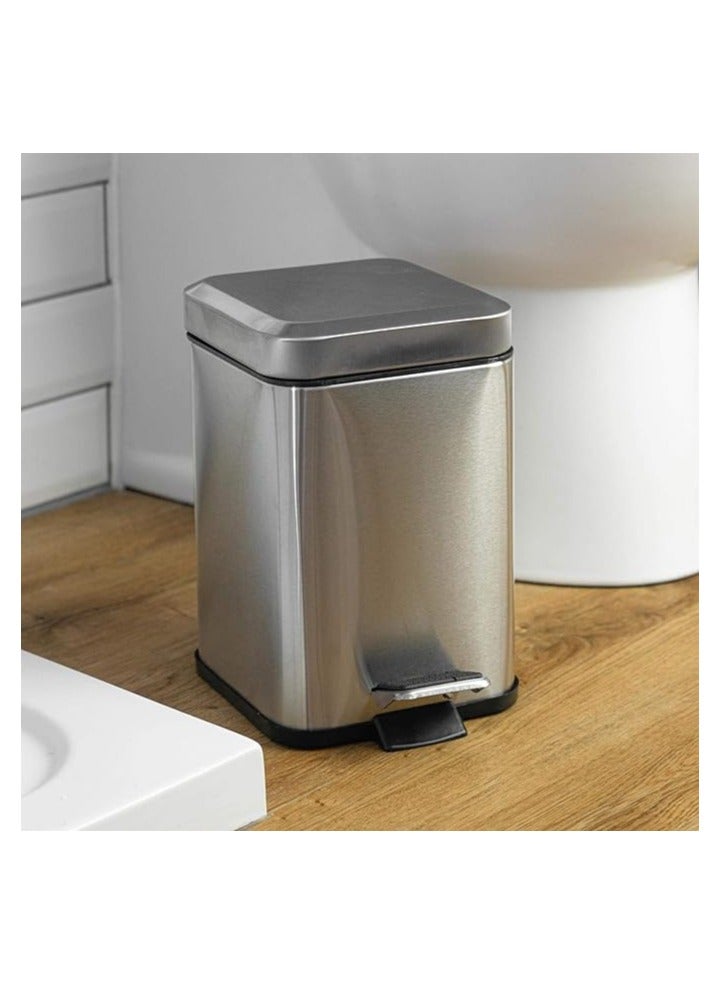 Harbour Housewares Square Steel Bathroom Pedal Bin - 3 Litres (Small Size) - Brushed Metal  - Image 3