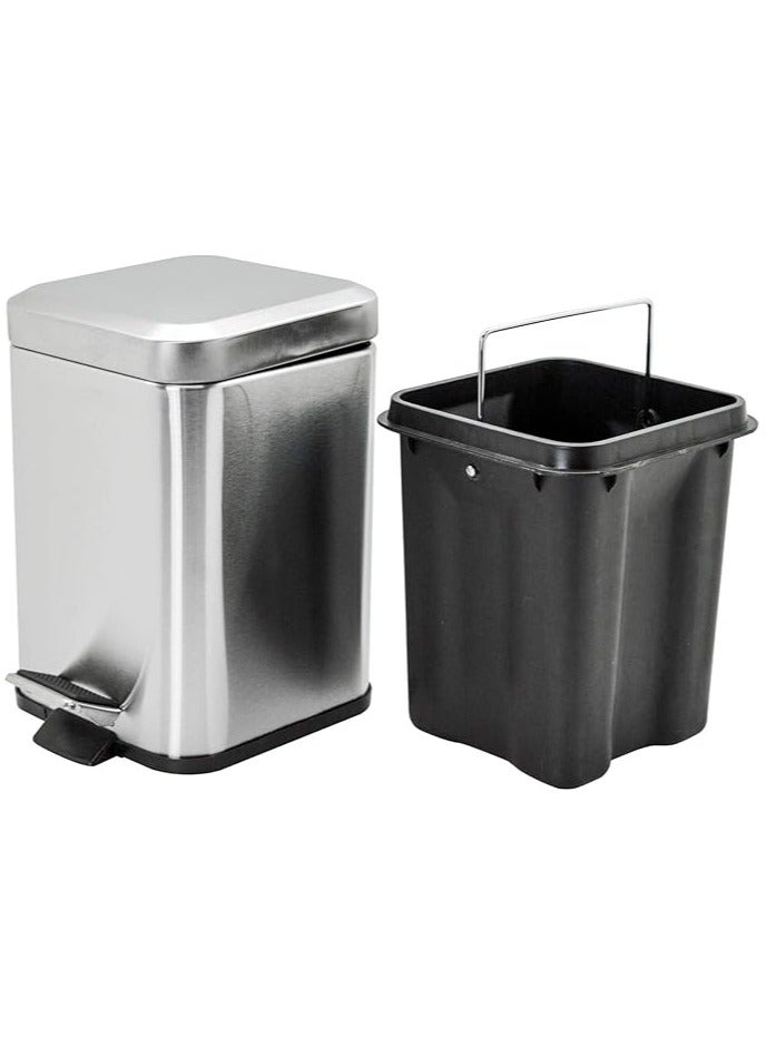 Harbour Housewares Square Steel Bathroom Pedal Bin - 3 Litres (Small Size) - Brushed Metal  - Image 4