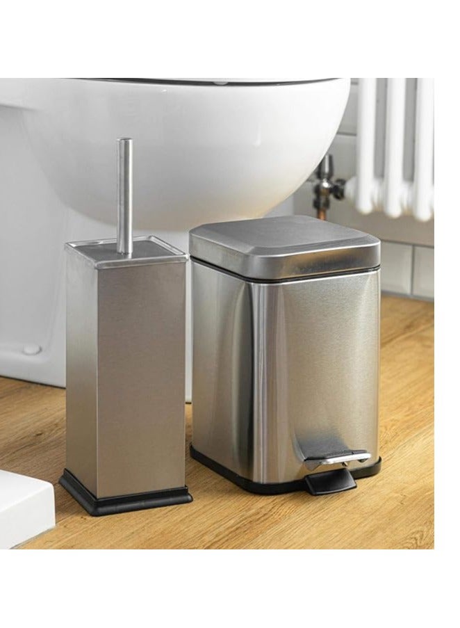 Harbour Housewares Square Steel Bathroom Pedal Bin - 3 Litres (Small Size) - Brushed Metal  - Image 5