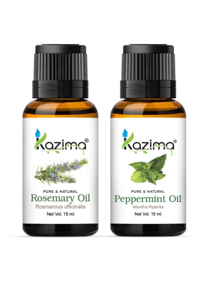 KAZIMA Combo Of Rosemary Oil and Peppermint Oil For Hair Growth, Skin Care - 100% Pure Natural Oil, 15 ml (Pack of 2) - Image 1