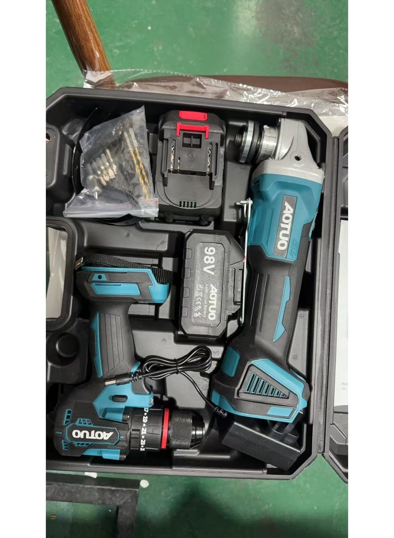 AOTUO Cordless Drill and Cordless Angle Grinder With 2 Batteries and Charger Brushless Electric Drill 2 Spee 25+3 Torque Setting Compact Drill Driver Kit for Home DIY Project - Image 1