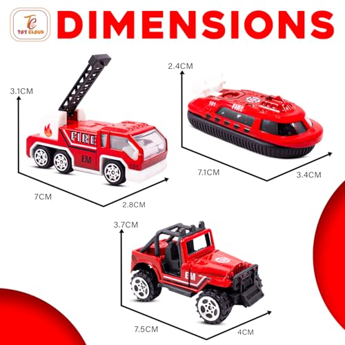 Toy Cloud Free Wheel Die-Cast Metal Fire Rescue Vehicle Set of 3, 1:64 Scale Model Vehicles Toys (Road Jeep, Hovercraft, and Ladder Truck) for Kids 3 Years and Above - Image 5