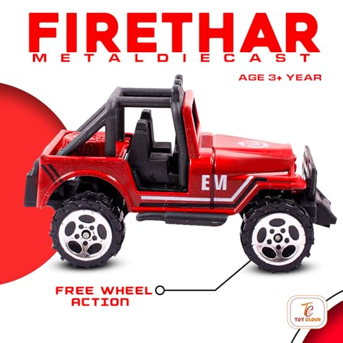Toy Cloud Free Wheel Die-Cast Metal Fire Rescue Vehicle Set of 3, 1:64 Scale Model Vehicles Toys (Road Jeep, Hovercraft, and Ladder Truck) for Kids 3 Years and Above - Image 4