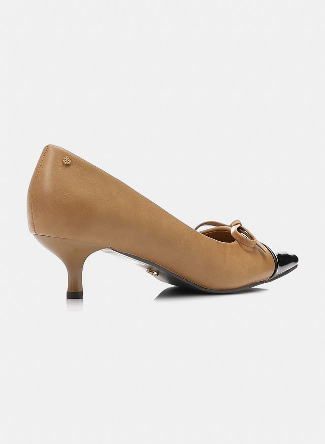 Dejavu Shoes JAL-DVTX-002 Pointed Toecap With A Middle Bow Leather Plain Heels For Women - Image 3