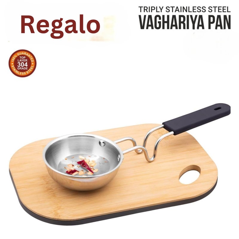 Regalo Regalo Stainless Steel Triply Tadka Pan/Vaghariya Pan with Stay Cool Long Silicon Handle for Spice Seasoning, Frying, Heating and Roasting|11cm, Silver | Induction Friendly  - Image 2