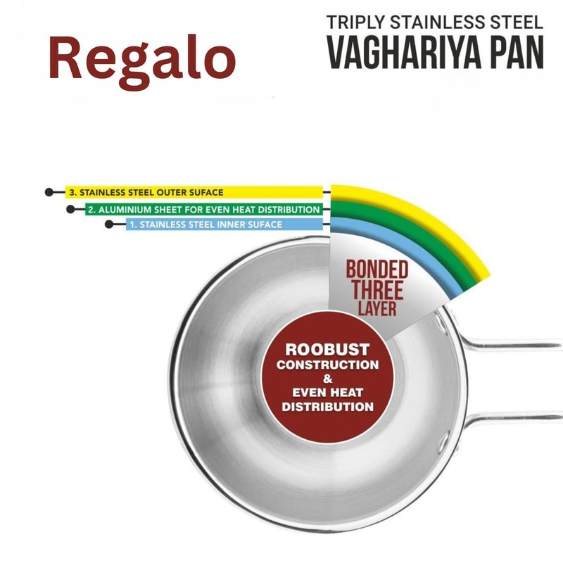 Regalo Regalo Stainless Steel Triply Tadka Pan/Vaghariya Pan with Stay Cool Long Silicon Handle for Spice Seasoning, Frying, Heating and Roasting|11cm, Silver | Induction Friendly  - Image 3