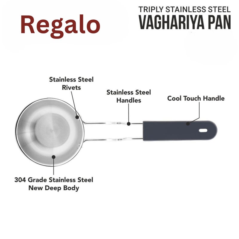 Regalo Regalo Stainless Steel Triply Tadka Pan/Vaghariya Pan with Stay Cool Long Silicon Handle for Spice Seasoning, Frying, Heating and Roasting|11cm, Silver | Induction Friendly  - Image 5