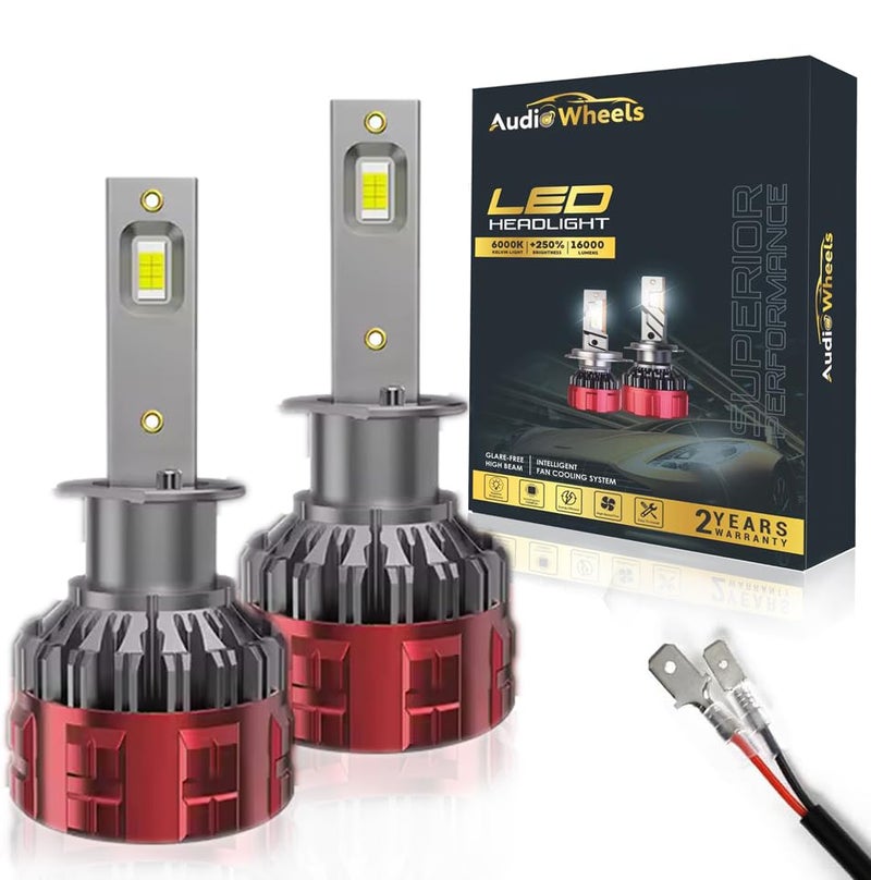 Audio Wheels H1 Car LED Headlight Conversion Kit - 110W, 16000LM, Super Bright 6000K Cool White Light Bulbs, IP68, Plug-N-Play, 2-Year Warranty - Image 1