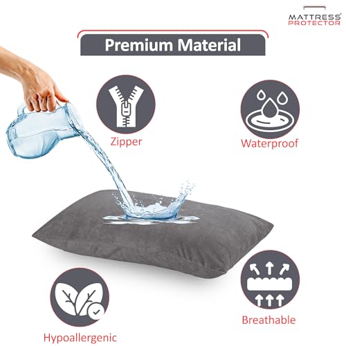Mattress Protector Ultra Soft Terry Waterproof Pillow Protector - Zippered Closure | Protects Against Dust Mites, Bed Bugs, Oil & Water Spills, Standard Size ( 18x28 Inch - Grey ) - Pack of 2 - Image 2