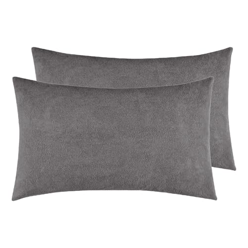 Mattress Protector Ultra Soft Terry Waterproof Pillow Protector - Zippered Closure | Protects Against Dust Mites, Bed Bugs, Oil & Water Spills, Standard Size ( 18x28 Inch - Grey ) - Pack of 2 - Image 1