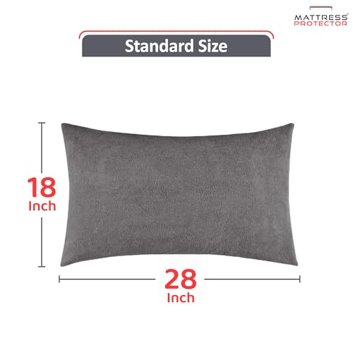 Mattress Protector Ultra Soft Terry Waterproof Pillow Protector - Zippered Closure | Protects Against Dust Mites, Bed Bugs, Oil & Water Spills, Standard Size ( 18x28 Inch - Grey ) - Pack of 2 - Image 5
